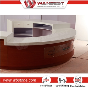 China Manufacturing White Artificial Stone Round Counter for Reception Top Solid Surface Reception Table