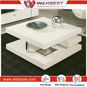 Customized Gloss White High End Marble Stone Coffee Tables End Desks