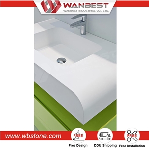 Family Practical Design Simple Artificial Stone White Sink Ceramic Wash Basin