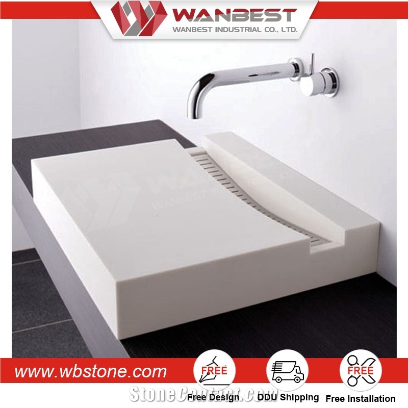 Family Practical Design Simple Artificial Stone White Sink Ceramic Wash Basin