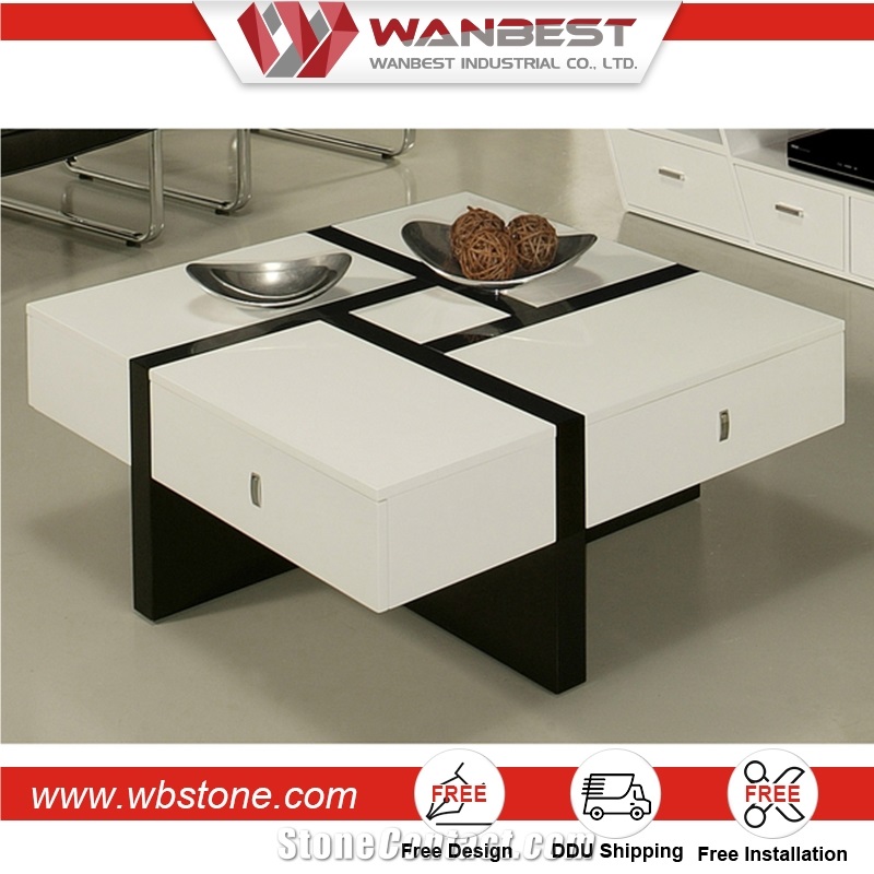High End Modern Design Wooden Combination Coffee Tables Set Artificial Stone Coffee Table