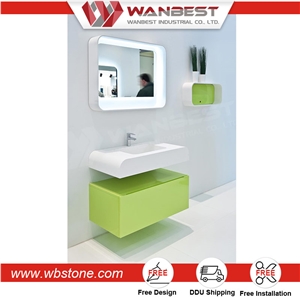 Home Hotel Solid Surface Bathroom Countertop Sink with Cabinet