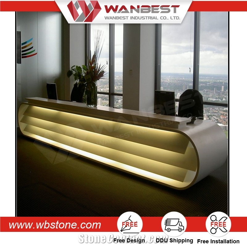 Hot Sell High Quality Big Slab Artificial Stone White Glossy Color Reception Counter Top