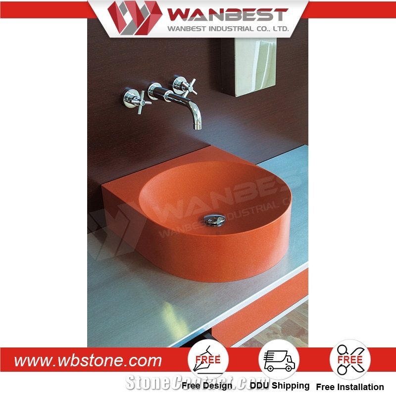 Hotel/Home Artificial Stone Bathroom Sinks Round Hand Wash Bowl