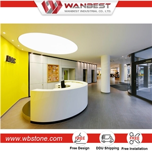 Modern White Solid Surface Semi Circle Curved Reception Desk Design