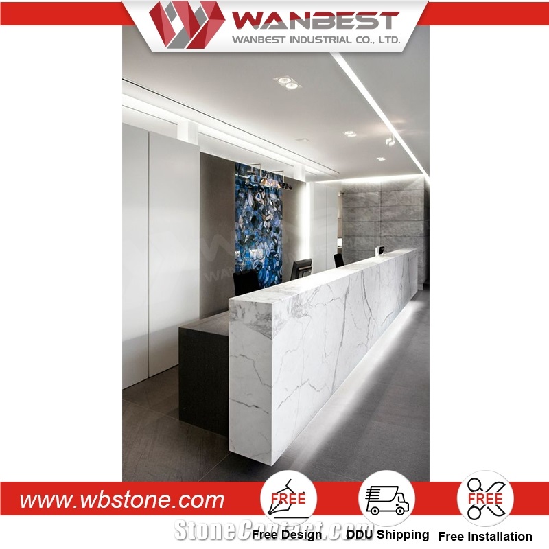 Modern White Solid Surface Small Salon Reception Desk with Led Lighting