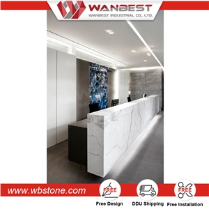 Modern White Solid Surface Small Salon Reception Desk with Led Lighting