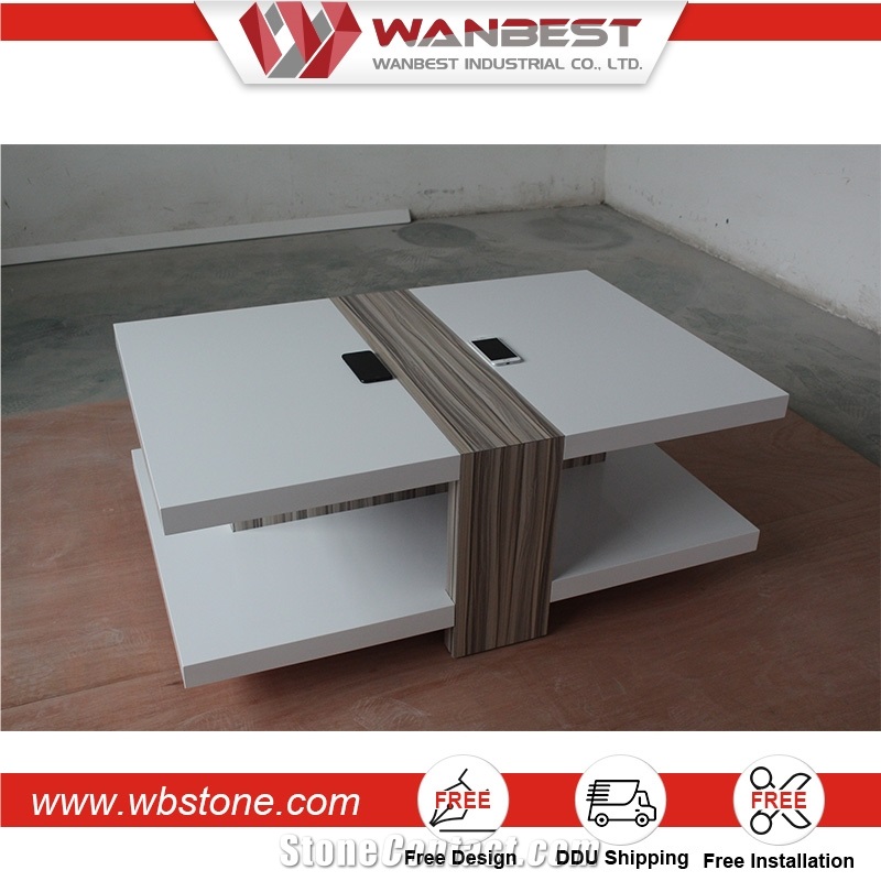 Moroccan Artificial Stone Coffee Table with Acrylic Solid Surface Leg