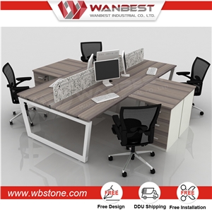 Office Workstations Design Four People Staff Office Desk with Cabinets