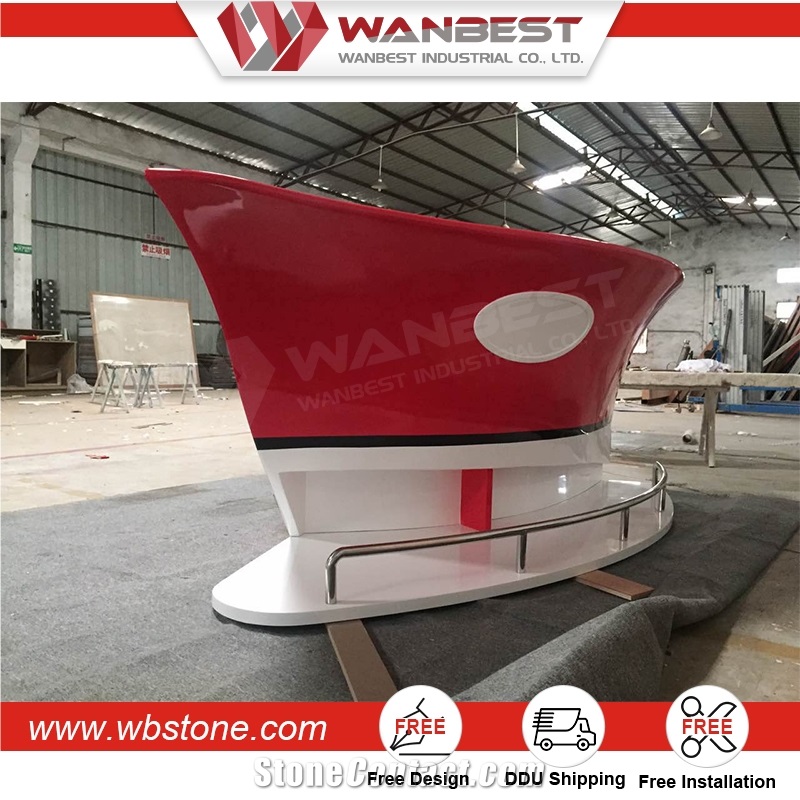 Special Design Boat Shaped Solid Surface Red Bar Counter Cashier