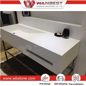 Unique Artificial Marble Bathroom Sink with Shelf for Hotel/Home