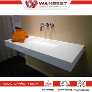 Wall Hung White Artificial Marble Bathroom Sink Wash Basin