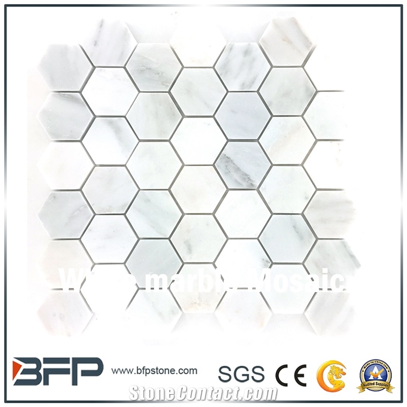 Florentine 300 X 300 X 10mm White Marble Tile Hexagon Mosaic