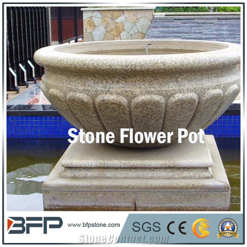 Granite Round Shape Pineapple Finish Flower Planter, Natural Split Finish Flower Pot for Garden Decoration