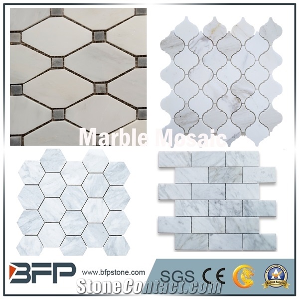 Polished Mosaic Pattern and Tiles,China White Marble Mosaic for Home Decoration