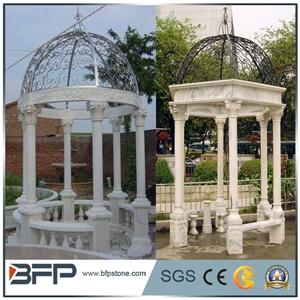 White Marble Gazebo with Cast Iron Roof for Garden