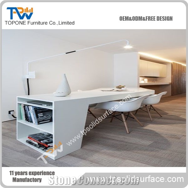 2017 New Design Topone Factory Supply White Artificial Marble Stone Office Table Design with Durable Acrylic Solid Surface Table Tops for Sale
