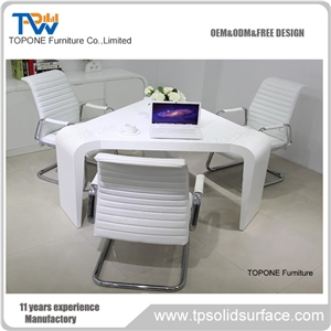 3 Seats White Artificial Marble Stone Conference Table Design/Corian Acrylic Solid Surface Meeting Table Design 3 Seats Table Tops