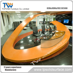 Artificial Marble Stone Orange Color Front Counters Table New Acrylic Solid Surface Table Top Design for Shopping Mall Furniture