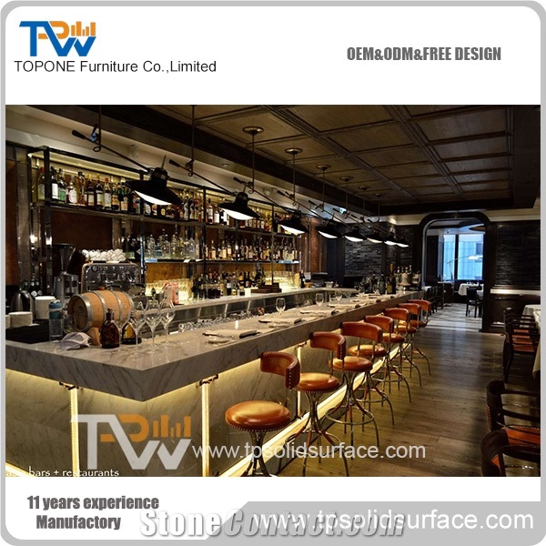 Artificial Marble Stone Restaurant Bar Counters for Sale/Corian Acrylic Solid Surface Bar Counter Tops for Projects Design