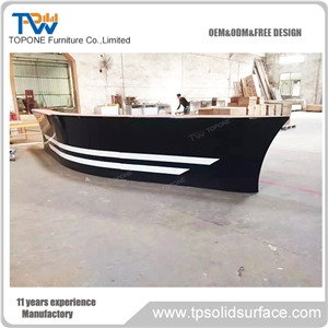 Black Big Luxury Boat Shape Home Bar Counter for Sale with Acrylic Solid Surface Artificial Marble Stone Bar Table Tops Design