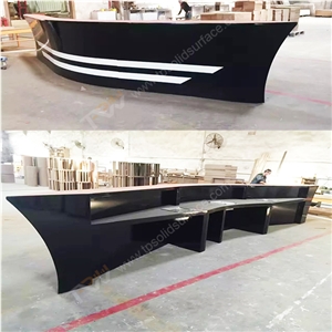 Black Color Boat Shape Wooden Bar Counter with Artificial Marble Stone Bar Table Tops, Curved Boat Shape Bar Counter with Acrylic Solid Surface Desk Tops for Sale