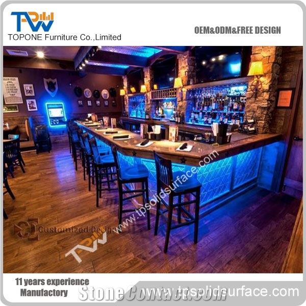 Blue Color Curved Restaurant Bar Counter Tops For Sale Acrylic