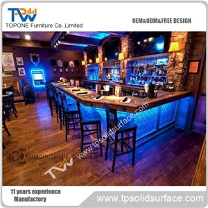 Blue Color Curved Restaurant Bar Counter Tops for Sale, Acrylic Solid Surface Restaruant Bar Counter Tops Furniture
