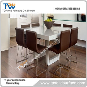 Factory Supply Square 8 Chairs Artificial Marble Stone Dinning Table Set with High Quality Acrylic Solid Surface Dining Tables
