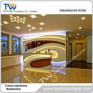 Led Light Hotel Reception Table with White Artificial Marble Stone Work Tops for Hotel Furniture