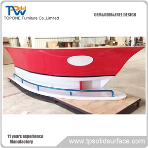 Red Color Factory Price Wooden Boat Bar Counter with Acrylic Solid Surface Artificial Marble Stone Table Tops Design