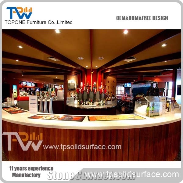 Round Artificial Marble Stone Fast Food Bar Counter with Acrylic Solid Surface Table Tops Modern Design