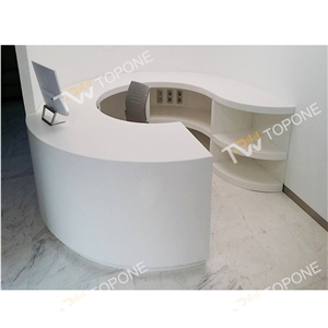 Round Design White Artificial Marble Stone Salon Reception Desk, Acrylic Solid Surface Round Reception Counter with Stone Table Tops