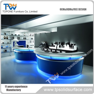 Two Half Round Wave Blue Color Artificial Marble Stone Beauty Furniture Salon Furniture Durable and New Design Acrylic Solid Surface Reception Counter Tops Bank Reception Counter Desk Tops Design