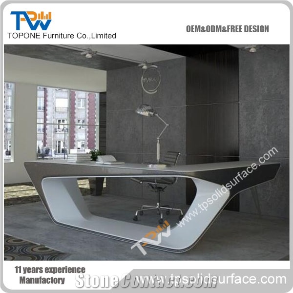 White and Grey Color Artificial Marble Stone Office Table Designs Italian Design Acrylic Solid Surface Table Tops Office Furniture Set