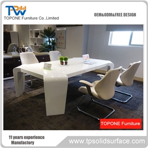 White Artificial Marble Stone 6 Seats Acrylic Solid Surface Conference Table/Modern Design Corian Acrylic Meeting Table Furniture for Sale