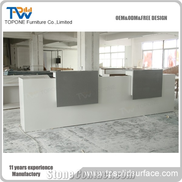 White Artificial Marble Stone Best Belling Hotel Modern Reception Counter with Acrylic Solid Surface Table Tops Design