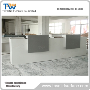 White Artificial Marble Stone Best Belling Hotel Modern Reception Counter with Acrylic Solid Surface Table Tops Design
