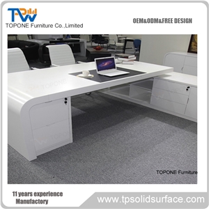 White Color L Shape Artificial Marble Stone Office Desk/Acrylic Solid Surface Office Table Furniture Quartz Table Tops