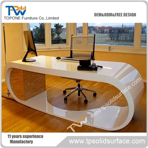 White Corian Acrylic Solid Surface Oval Table Design/Artificial Marble Stone Office Table Furniture Design