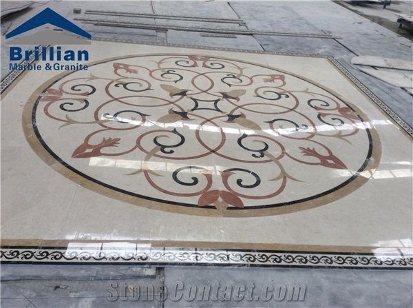 Coral Red Inlayed Marble Medalllions,Beige Marble Medallions,Emperador Light Marble Medallions,Rojo Coral Red Marble Tiles,Rectangle Marble Floor Medallions Pattern,Square Marble Mosaic Stepping Stone