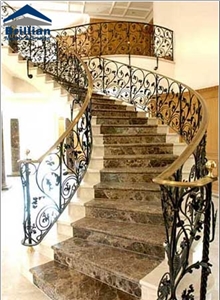 Emperador Dark Marble Steps,Emperador Marble Polished Staircase,Turkish Dark Emperador Marble Standing Stone,Brown Marble Stair Risers and Treads, Stairs with Anti-Slip Trips for Hotel, Shopping Mall