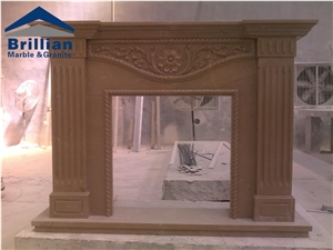 Gold Beige Fireplace,Flower Handcarved Fireplace Mantel,Golden Marble Fireplace Mantel,Beige Marble Fireplace Hearth,Polished Yellow Marble Fireplace Mantel/Hearth/Design/Surround