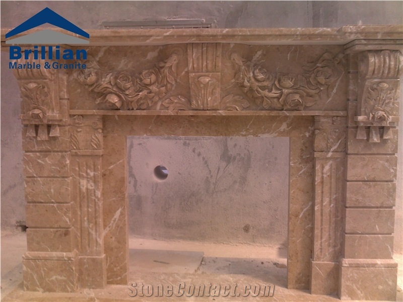 Kazoffie Marble Fireplace,Coffe Marble Fireplace Mantel,Multicolor Marble Fireplace,Beige Marble Fireplace Hearth / Sculptured Handcarved Fireplace Mantel /Masonry Heaters