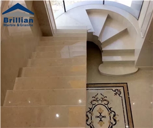 Ottoman Beige Marble Steps,Polished Marble Stair with Anti Slip, Bullnose Round Long Edge, Treads and Risers,Step Stone,Standing Stone,Marble Staircase,Luxury Marble Steps, Indoor Stair Threashold