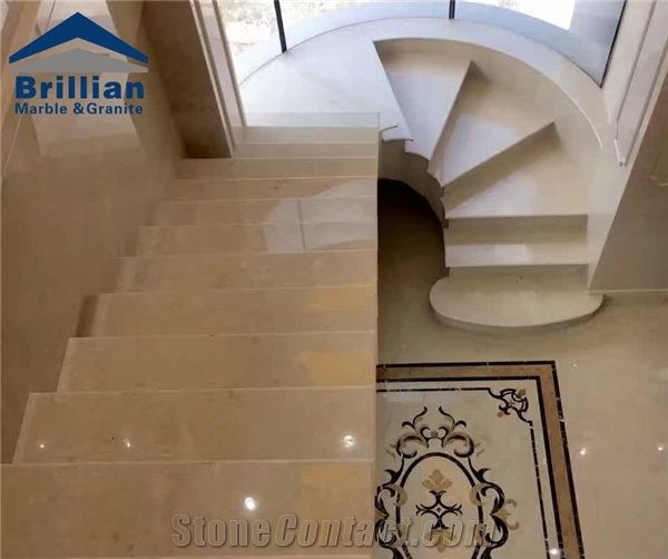 Ottoman Beige Marble Steps Polished Marble Stair With Anti