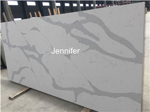 High Quality Calacatta Artificial Engineered Polished Quartz Stone Slabs for Kitchen Countertop,White Color Soild Surface
