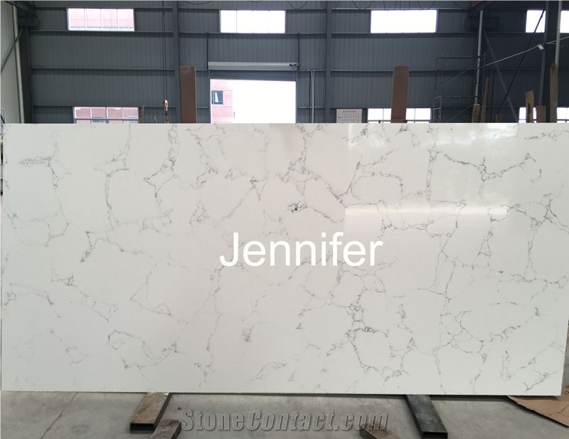 High Quality Engineered Polished Artificial Carrara and Calacatta Quartz Stone Slab