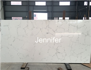 High Quality Engineered Polished Artificial Carrara and Calacatta Quartz Stone Slab