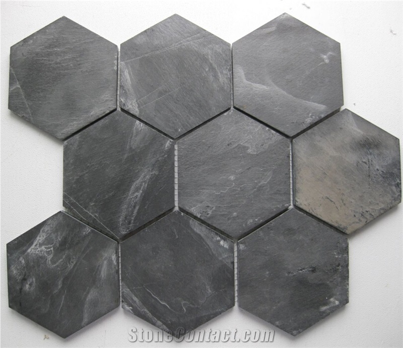 Grey Slate Hexagon Mosaic, Mosaic Pattern